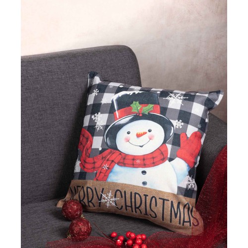 Χριστουγεννιάτικη Μαξιλαροθήκη Φιγούρας (45x45) Newhome KS2025-3 Χιονάνθρωπος με Καπέλο