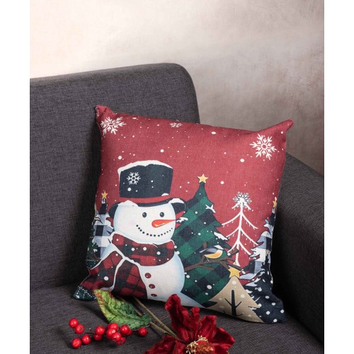 Χριστουγεννιάτικη Μαξιλαροθήκη Φιγούρας (45x45) Newhome KS2025-6 Χιονάνθρωπος με Δέντρο