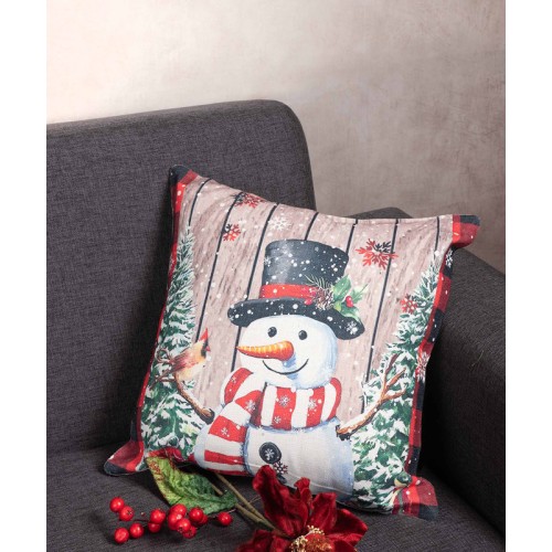 Χριστουγεννιάτικη Μαξιλαροθήκη Φιγούρας (45x45) Newhome KS2025-7 Χιονάνθρωπος με Γκι