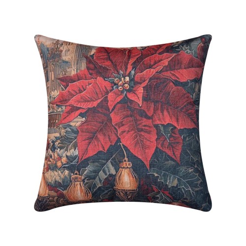 Χριστουγεννιάτικη Μαξιλαροθήκη Φιγούρας (45x45) Newhome KS026-17 με Χριστολούλουδο