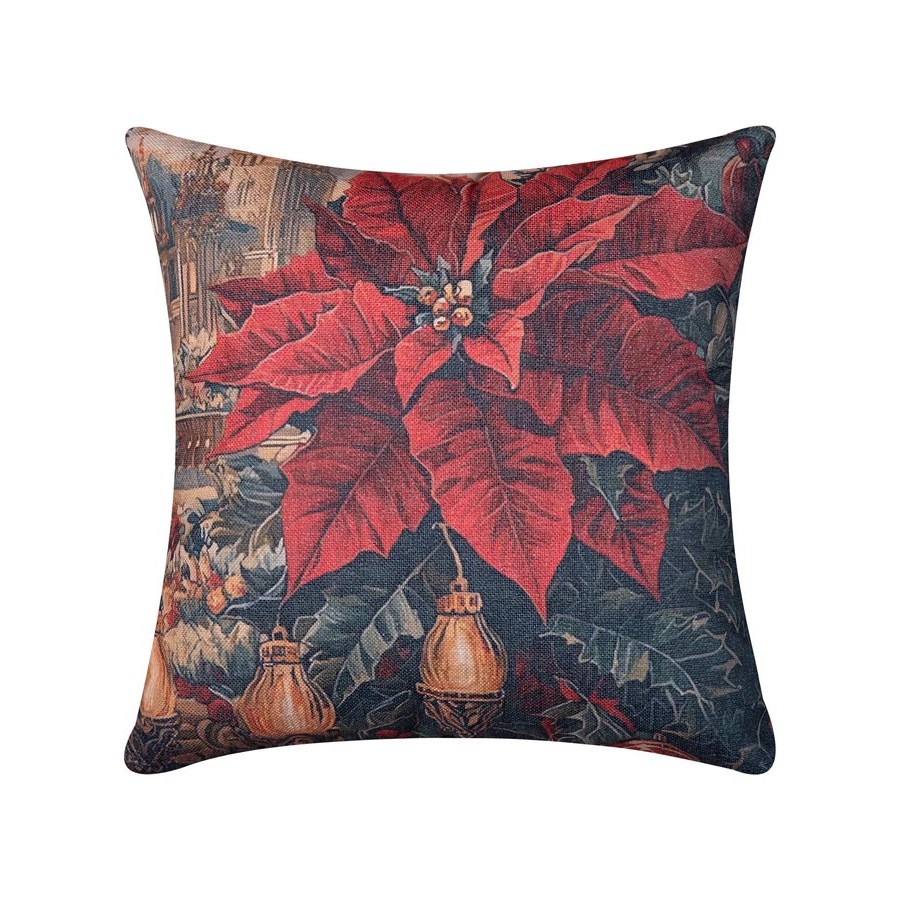 Χριστουγεννιάτικη Μαξιλαροθήκη Φιγούρας (45x45) Newhome KS026-17 με Χριστολούλουδο Χριστουγεννιάτικη Μαξιλαροθήκη Φιγούρας (45x45) Newhome KS026-17 με Χριστολούλουδο