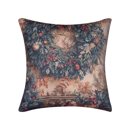 Χριστουγεννιάτικη Μαξιλαροθήκη Φιγούρας (45x45) Newhome KS026-18 με Στεφάνι με Γκι