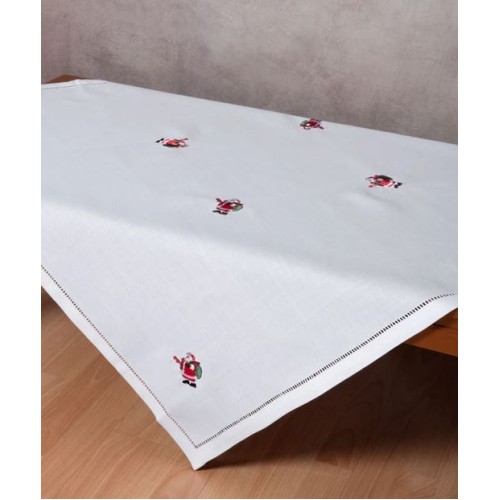 Χριστουγεννιάτικο Καρέ (100x100) Κεντητό Newhome 1021 Λευκό με Άη Βασίλη