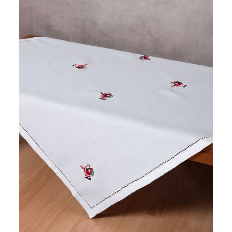 Χριστουγεννιάτικο Καρέ (100x100) Κεντητό Newhome 1021 Λευκό με Άη Βασίλη