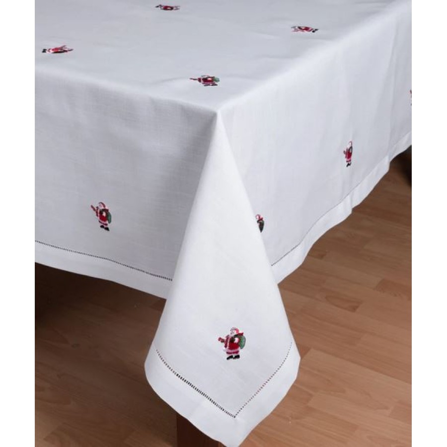 Χριστουγεννιάτικο Τραπεζομάντηλο 6 Ατόμων (135x175) Κεντητό Newhome 1021 Λευκό με Άη Βασίλη