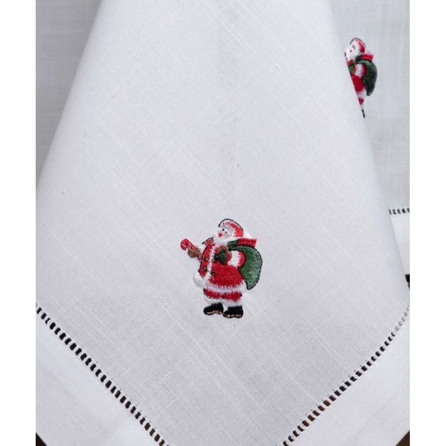 Χριστουγεννιάτικο Τραπεζομάντηλο 6 Ατόμων (135x175) Κεντητό Newhome 1021 Λευκό με Άη Βασίλη