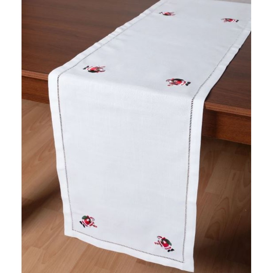 Χριστουγεννιάτικη Τραβέρσα (40x170) Κεντητή Newhome 1021 Λευκή με Άη Βασίλη