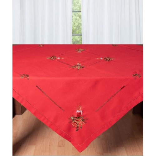 Χριστουγεννιάτικο Τραπεζομάντηλο Τετράγωνο (180x180) Κεντητό Newhome 1982 κόκκινο