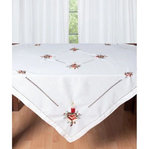 Χριστουγεννιάτικο Τραπεζομάντηλο Τετράγωνο (180x180) Κεντητό Newhome 1982 ivory