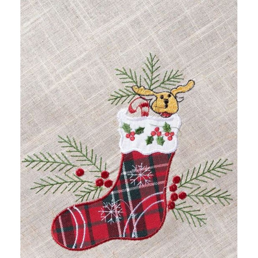 Χριστουγεννιάτικο Τραπεζοκαρέ (140x140) Με Καρώ Φάσα και Κέντημα Newhome 4079