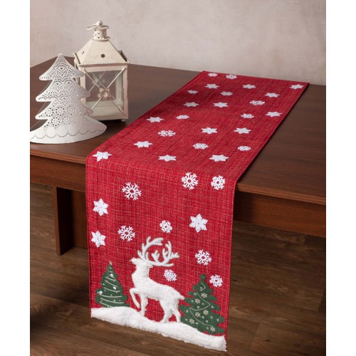 Χριστουγεννιάτικη Τραβέρσα (35x160) Με Ανάγλυφο Σχέδιο Newhome 52157 με Τάρανδο