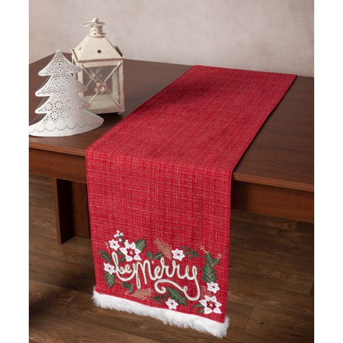 Χριστουγεννιάτικη Τραβέρσα (35x160) Με Ανάγλυφο Σχέδιο Newhome 52779 Merry