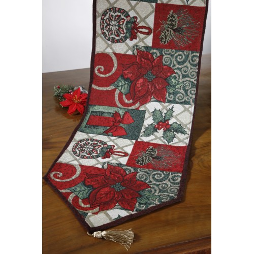 Χριστουγεννιάτικη Τραβέρσα (35x170) Στόφα Με Μύτη Newhome 9001 Χριστολούλουδο