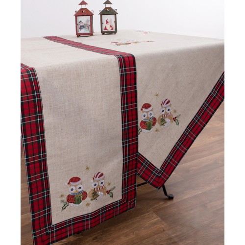 Χριστουγεννιάτικο Τραπεζοκαρέ (140x140) Με Καρώ Φάσα και Κέντημα Newhome 9029