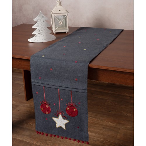 Χριστουγεννιάτικη Τραβέρσα (35x175) Με Πον Πον Newhome NW343 ανθρακί