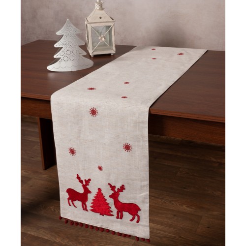 Χριστουγεννιάτικη Τραβέρσα (35x175) Με Πον Πον Newhome NW345 άμμου με ταράνδους