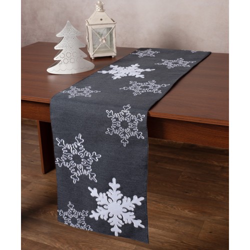 Χριστουγεννιάτικη Τραβέρσα (35x170) Με Χιονονιφάδες Newhome NW348 ανθρακί