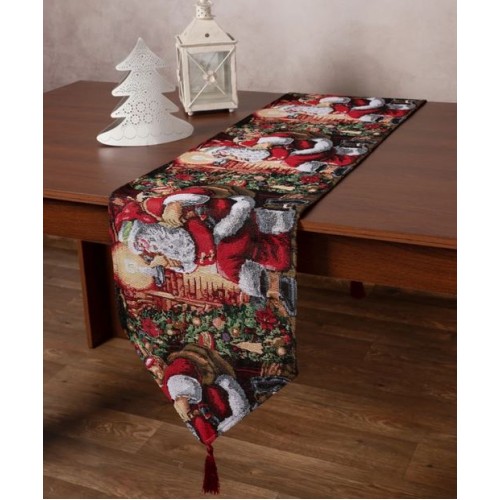 Χριστουγεννιάτικη Τραβέρσα Στόφα (35x172) Newhome W351-130 Άη Βασίλης με Κερί