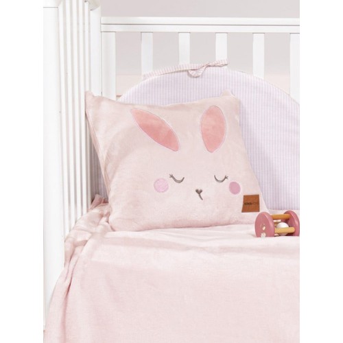 Διακοσμητική Μαξιλαροθήκη Βρεφική-Μπεμπέ Κούνιας (40x40) Coral Fleece Nima Bunny