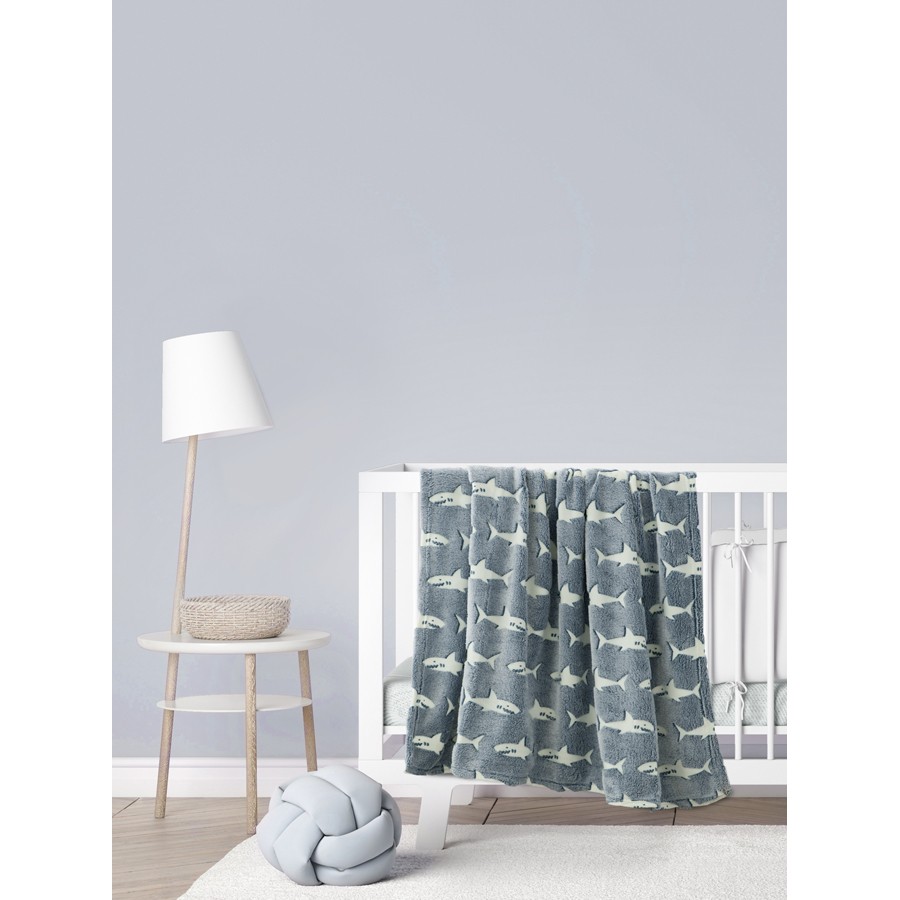 Κουβέρτα Βρεφική-Μπεμπέ Λίκνου (80x110) Fleece Φωσφοριζέ Kocoon Sharky