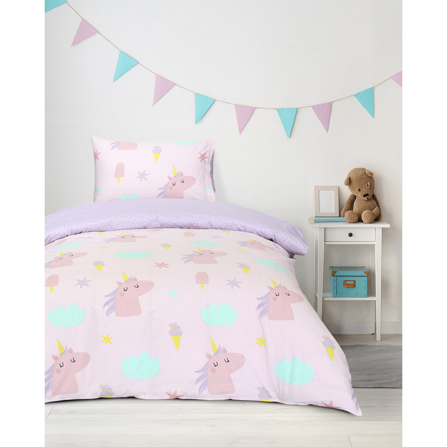Σετ Σεντόνια Παιδικά Μονά (160x260) Με Λάστιχο Βαμβακερά Kocoon Lolly με Μονόκερους