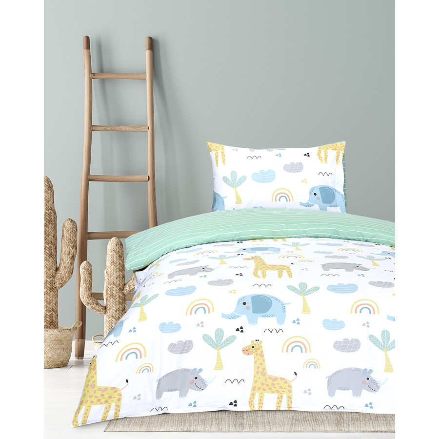 Σετ Σεντόνια Παιδικά Μονά (160x260) Με Λάστιχο Βαμβακερά Kocoon Wildie Ζωάκια της Ζούγκλας