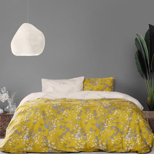 Κουβερλί Μονό (160x240) Floral Εμπριμέ Βαμβακερό Kocoon Cicely Mustard Beige