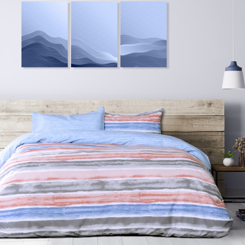 Κουβερλί Υπέρδιπλο (220x240) Ριγέ Εμπριμέ Βαμβακερό Kocoon Riva Blue