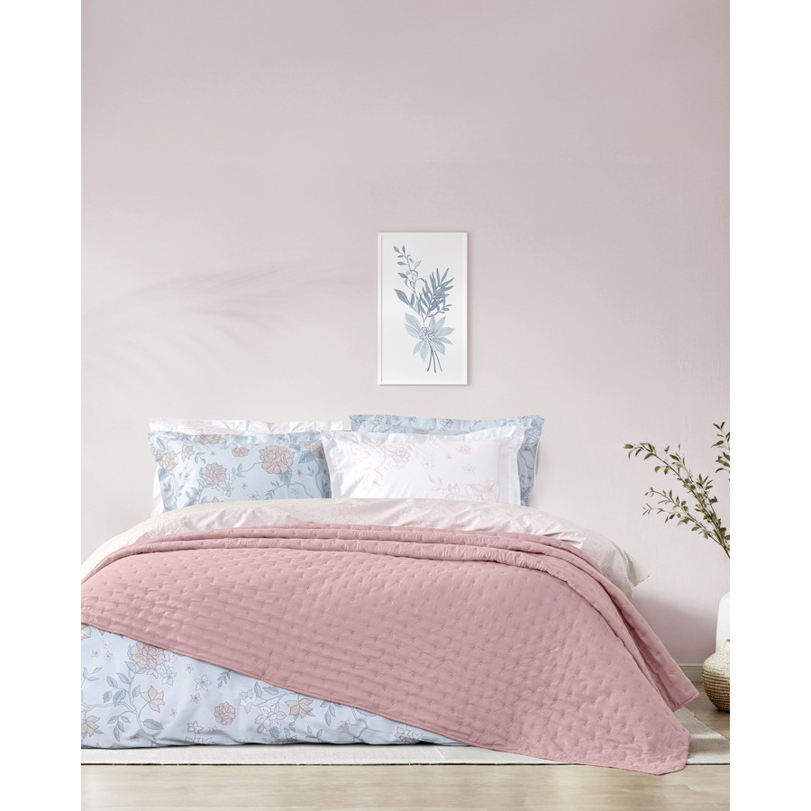 Κουβερλί King Size (240x260) Κεντητό Μονόχρωμο Nima Clay Apple Pink