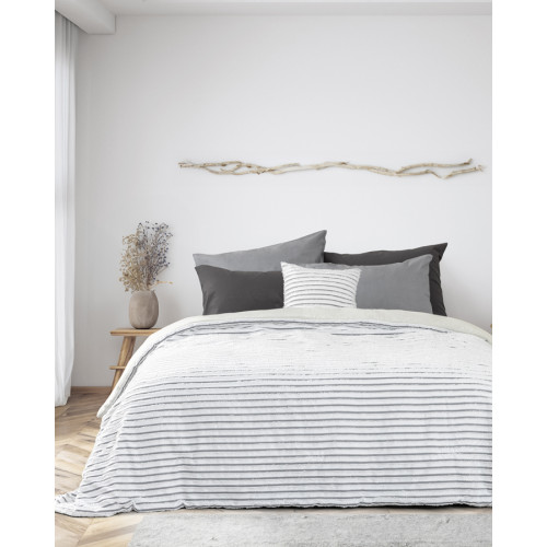 Κουβερλί King Size (240x260) Ζακάρ Λευκό με Ρίγες Nima Raya