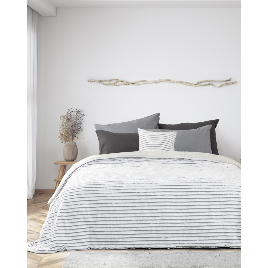 Κουβερλί Ημίδιπλο-Διπλό (180x240) Ζακάρ Λευκό με Ρίγες Nima Raya