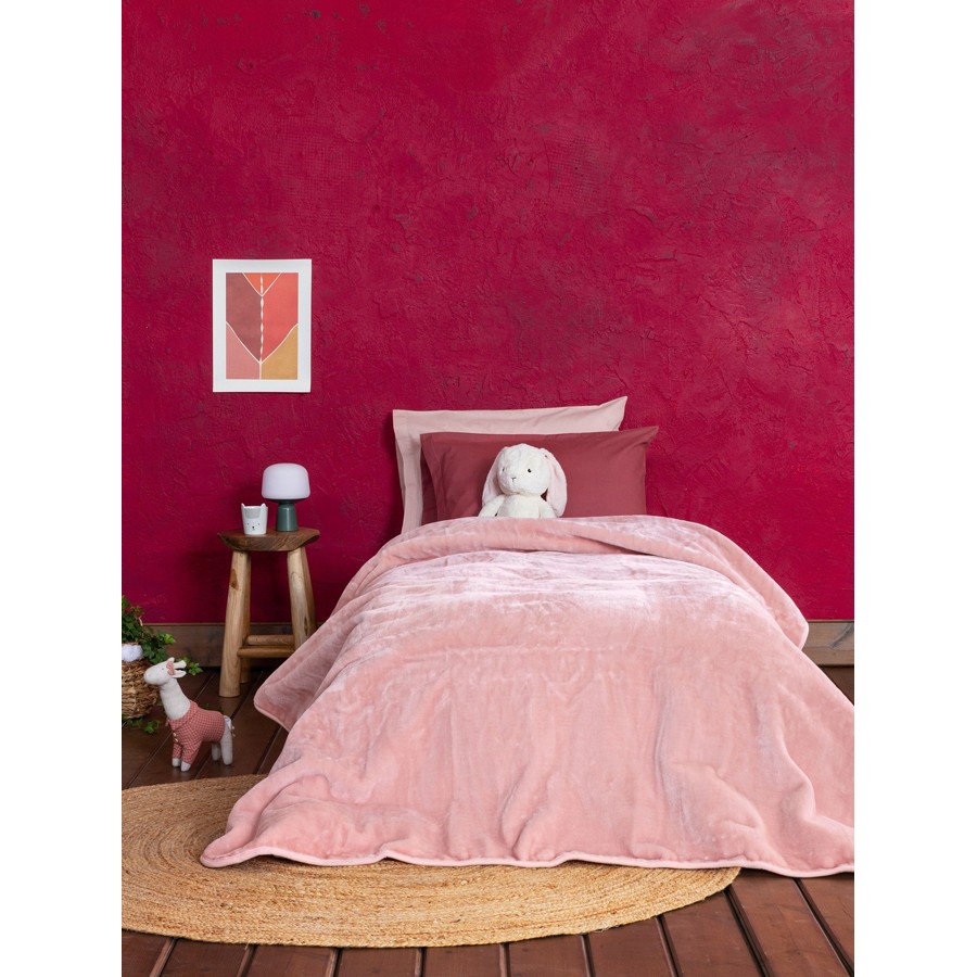 Κουβέρτα Βελουτέ Μονή (160x220) Μονόχρωμη Nima Coperta Pink