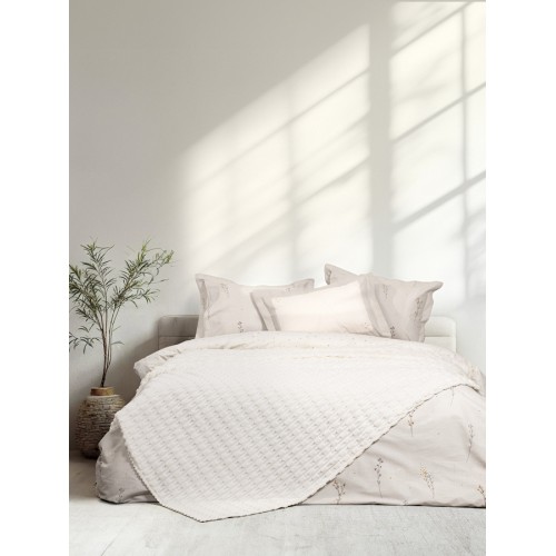Κουβέρτα Ζακάρ Velvet Μονή (160x220) Μονόχρωμη Nima Savara ivory