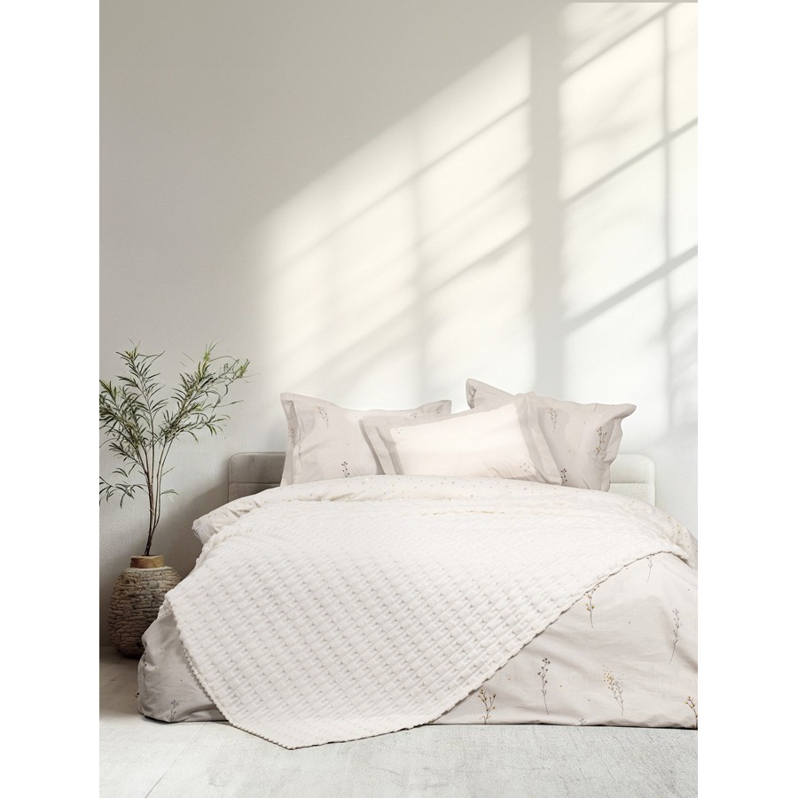 Κουβέρτα Ζακάρ Velvet Μονή (160x220) Μονόχρωμη Nima Savara ivory