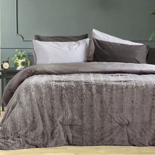 Κουβερτοπάπλωμα Υπέρδιπλο (220x240) Μονόχρωμο Ζακάρ Γούνα 720γρ|τμ Nima Velure cigar beige