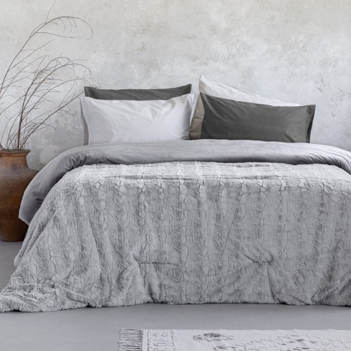 Κουβερτοπάπλωμα Υπέρδιπλο (220x240) Μονόχρωμο Ζακάρ Γούνα 720γρ|τμ Nima Velure light grey