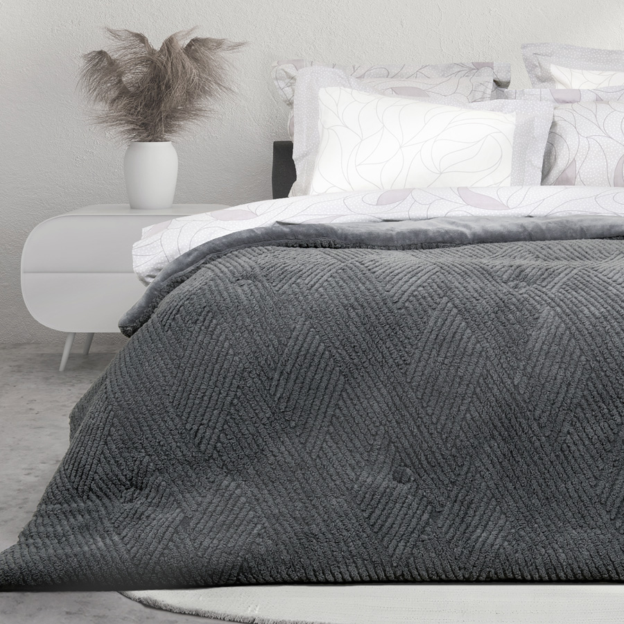 Κουβερτοπάπλωμα Μονό (160x240) Μονόχρωμο Ζακάρ 720γρ|τμ Nima Velva dark grey