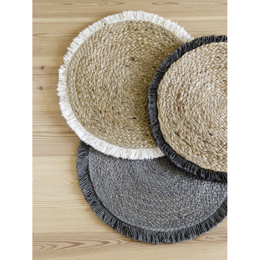 Σουπλά Στρογγυλό (Διάμετρος 38 εκ.) Γιούτα με Κρόσσια Nima Carina Gray