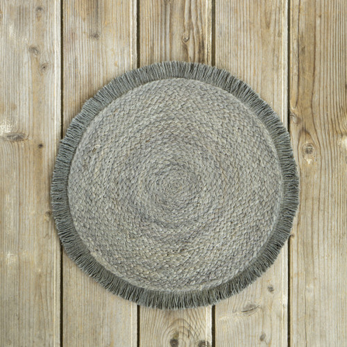 Σουπλά Στρογγυλό (Διάμετρος 38 εκ.) Γιούτα με Κρόσσια Nima Carina Gray