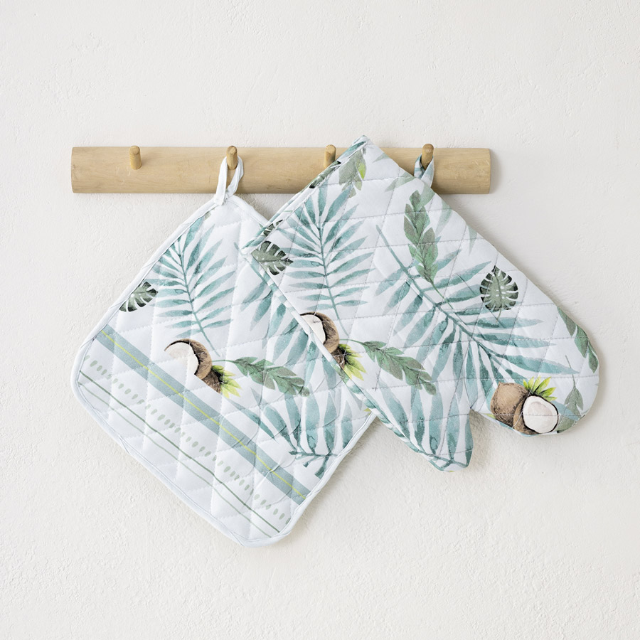 Σετ Κουζίνας Γάντι και Πιάστρα Βαμβακερό Digital Print, Nima Coconut