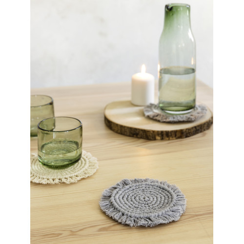 Σετ 4 τεμ Στρογγυλά Σουβέρ (10x10) Βαμβακερά με Κρόσσια Nima Florian Gray