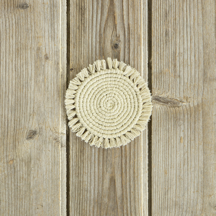 Σετ 4 τεμ Στρογγυλά Σουβέρ (10x10) Βαμβακερά με Κρόσσια Nima Florian Natural