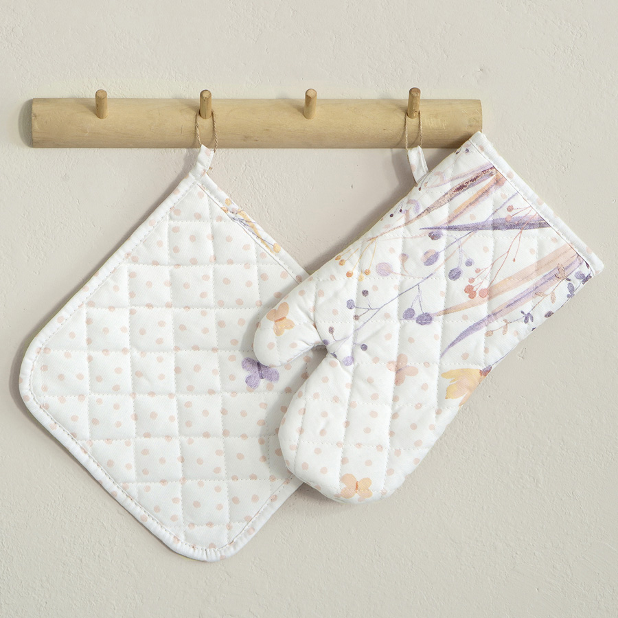 Σετ Κουζίνας Γάντι και Πιάστρα Βαμβακερό Digital Print, Nima Laurel