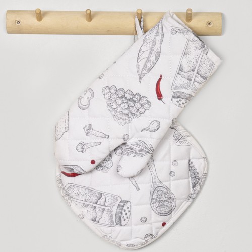 Σετ Κουζίνας Γάντι και Πιάστρα Βαμβακερό Digital Print Nima Supper