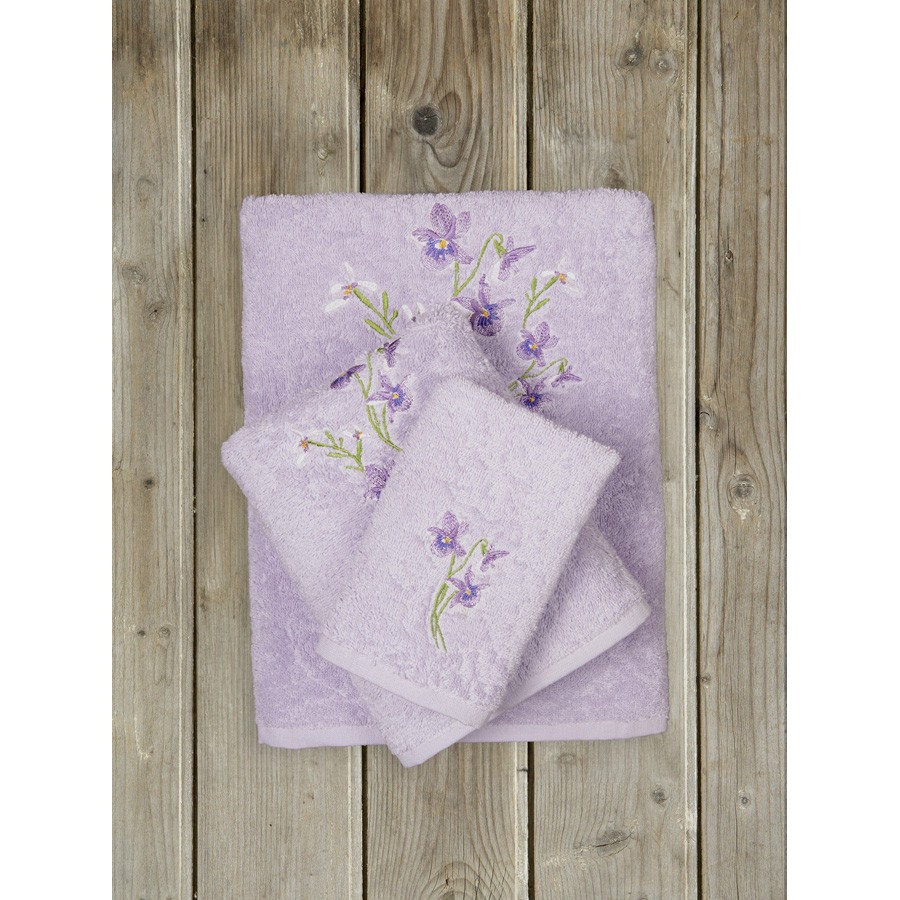 Σετ Πετσέτες 3 τεμαχίων (Χειρός|Προσώπου|Λουτρού) Με Κέντημα Nima Merida