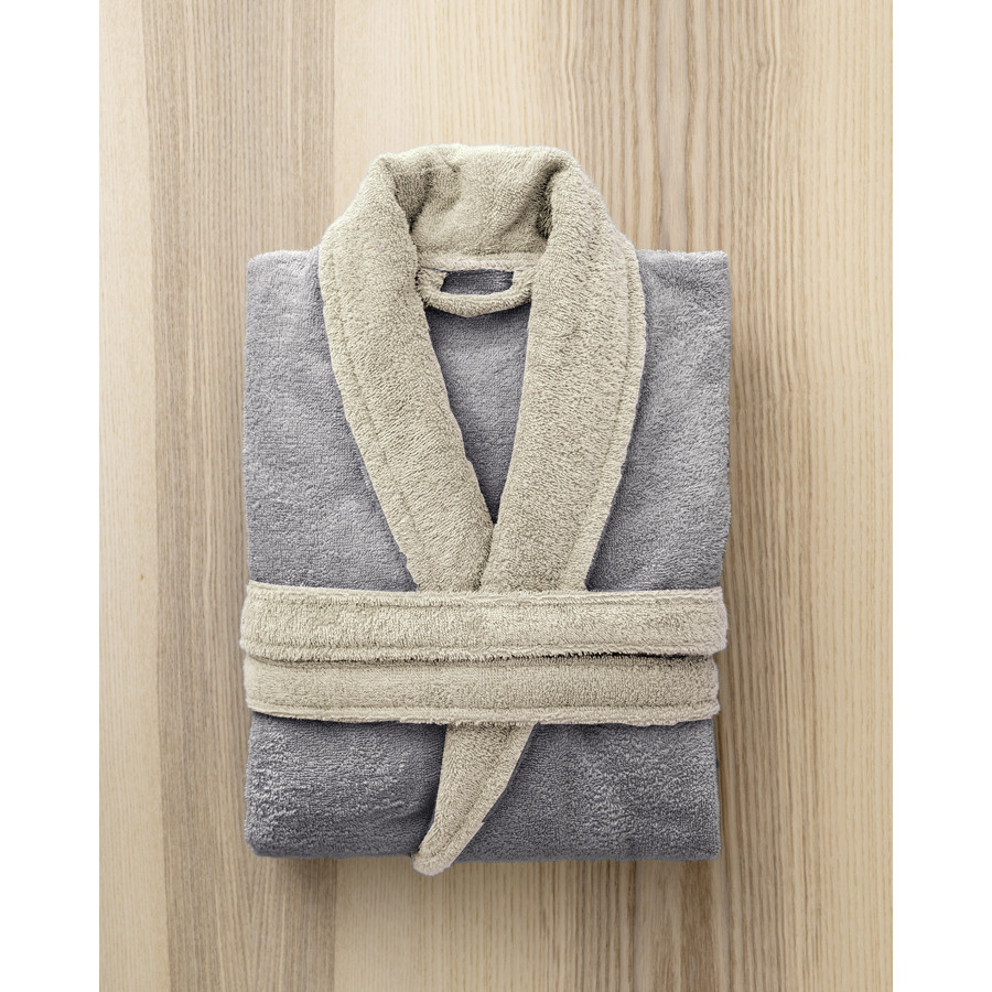 Μπουρνούζι Με Γιακά (Medium) Βαμβακερό Πεστετέ 380γρ/τμ. Nima Ease Gray-Sand Beige