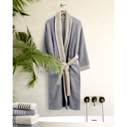 Μπουρνούζι Με Γιακά (Medium) Βαμβακερό Πεστετέ 380γρ/τμ. Nima Ease Gray-Sand Beige