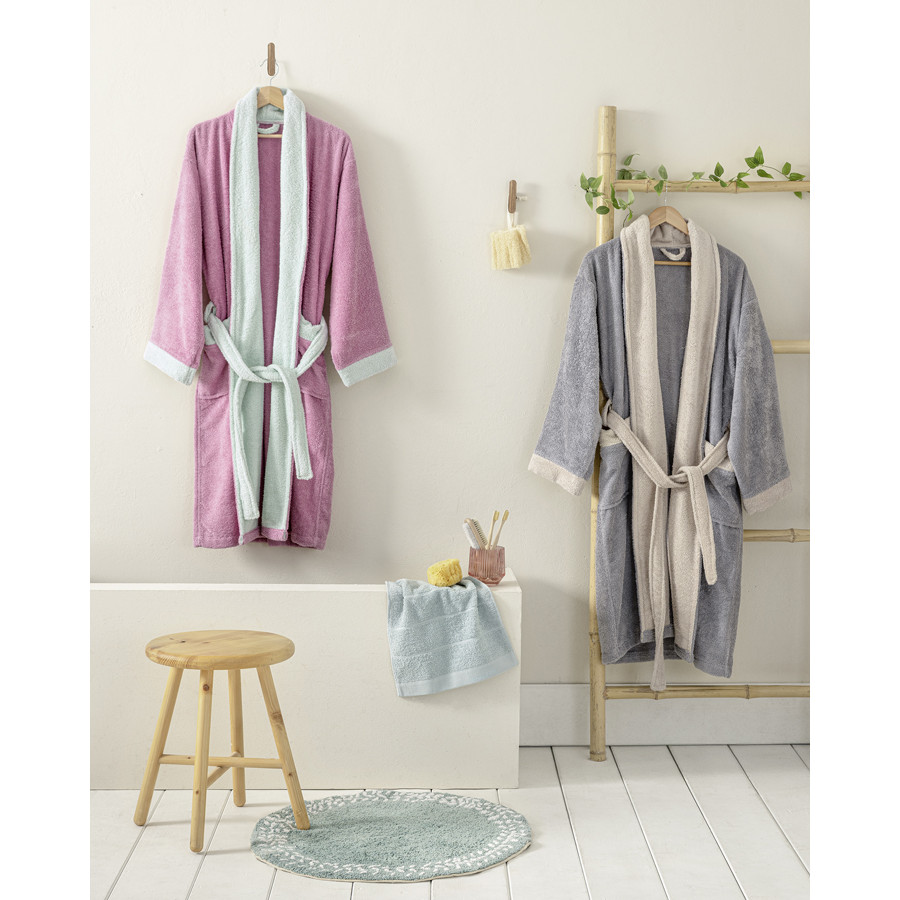 Μπουρνούζι Με Γιακά (Medium) Βαμβακερό Πεστετέ 380γρ/τμ. Nima Ease Mauve Pink-Mint