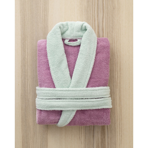 Μπουρνούζι Με Γιακά (XLarge) Βαμβακερό Πεστετέ 380γρ/τμ. Nima Ease Mauve Pink-Mint