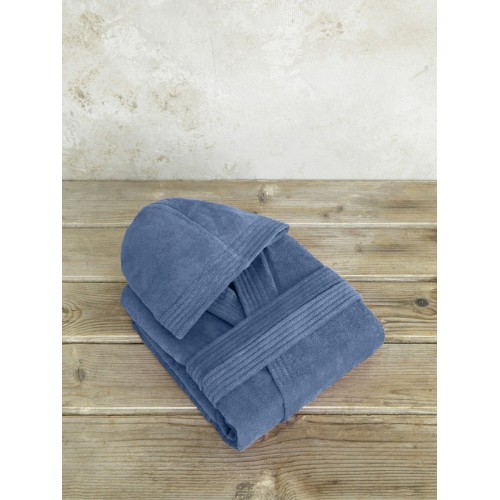 Μπουρνούζι (XXLarge) Βελουτέ με Κουκούλα Nima Zen Shadow Blue (Μπλε)